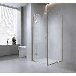 90x80cm Corner Frameless Shower Screen Wall Channel with Brass Hinges for Elegant Bathrooms