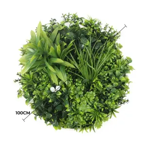 Slimline Flowering White Artificial Green Wall Disc UV Resistant 100cm (White Frame)