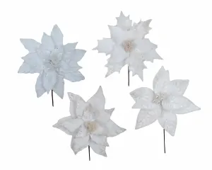 Bulk 36 Xmas Poinsettia Pick d27-30x30cm 4 Asst – White