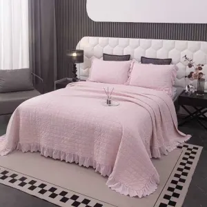 100% Cotton Embossed Pink Fringe Dream Coverlet Bedspread Set