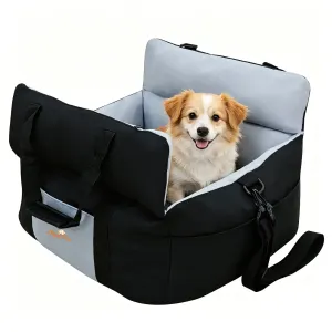 Washable Dog Car Seat Bed Pet Booster Seat Carrier with Safety Leash Portable Travel Bed for Small Dogs – Black & Blue