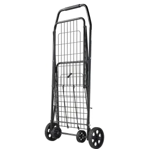 Shopping Cart, Folding Grocery Utility Cart with Swivel Wheels, 40.8 kg Large Load Capacity, Heavy Duty Rolling Laundry Basket Butler for Laundry, Shopping, Camping, Grocery, Luggage, Black