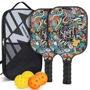Pickleball Paddle Set with 4 Fiberglass Paddles, 8 Outdoor Balls and 2 Carry Bags – Honeycomb Core, Lightweight Design, Comfort Grip, Family and Beginner Friendly Game Set
