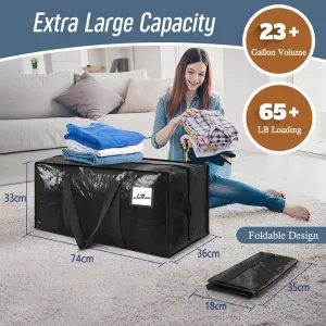 4 Pack ( 2 Dark Blue+2 Black ) Extra Heavy Duty Large Moving Bags with Strong Zipper & Comfortable Handles, Sturdy & Durable Clothes Storage Bags Totes Bins,  Packing Moving Boxes for Clothes, Bedding, Dorm & Travel,