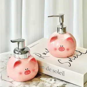 Pink Cute Pink Pig Ceramic Soap Dispenser with Pump – Adorable Bathroom Accessory for Lotion, Shampoo, and Shower Gel