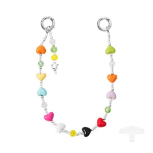 YKA-12 Trendy Double-Clasp Beaded Phone Wrist Strap - Colorful Acrylic & Metal Anti-Loss Lanyard with Spacer Gift