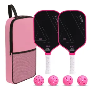 Handle T700 Carbon Fiber Pickleball Paddle Set - 16mm Textured Matte Finish with Oxford Carry Bag & PE Balls