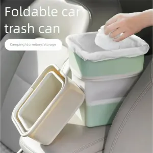 Beige Foldable Car Trash Can and Multi-Functional Storage Bin – Includes 5 Rolls of Bags – Leak-Proof Waterproof Design for Road Trips, Camping and Daily Commuting – Space Saving Portable Organiser(large)