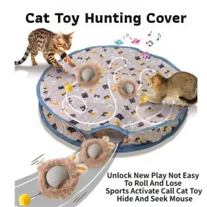 Interactive Hunting Hidden Prey Cat Toy Set Plush Automatic Moving Ball & 72CM Large Crinkle Hunting Cover - Smart Obstacle Avoidance, USB Rechargeable