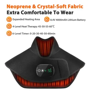 Black Wireless Large Coverage Heated Shoulder & Neck Wrap – TypeC Rechargeable Thermal Therapy Shawl with 4 Temp Levels & 5 Timers