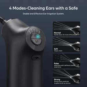 E30 Professional Electric Ear Irrigation and Ear Wax Removal Kit – Type-C Charging, 4 Pressure Levels, 200ML Tank & 10 Specialized Nozzles(9pcs 1-hole Nozzles & 1pcs 5-hole Nozzle)