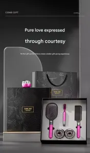 Rose Red 3-Piece Gift Box Set Premium ABS Hair Care Gift Set with Cushion Paddle Brush, Detangling Comb, Cleaning Brush & Stand – Elegant Mother’s Day or Couple’s Gift for Daily Styling and Scalp Comfort