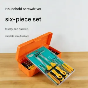 Yellow 6-Piece Household Screwdriver Set – Carbon Steel Tips, Plastic Shafts, Includes Voltage Tester – Durable & Ergonomic DIY Repair Kit for Home Use