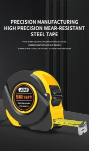 5M Heavy Duty Steel Tape Measure –  Metric & Imperial Dual Scale – High Carbon Steel Blade, Anti-Slip ABS+TPR Casing, Push-Button Lock, Wear-Resistant for Construction & DIY
