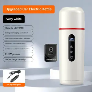 Portable Car Electric Kettle 12V/24V Universal USB Travel Water Boiler 500ml 316 Stainless Steel Smart Temperature Control