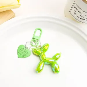 2-Piece Balloon Dog Keychain Set with Heart Charm Bag Pendant Cute Couple Gift