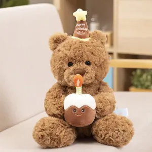 30cm Birthday Cake Teddy Bear Plush Toy - Soft Hugging Pillow with Party Hat(Bear with a Cake)