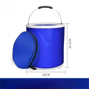 Blue Microfiber Car Cleaning Towel (60 x 160 CM) and 20L Foldable Self Standing Water Bucket (Include Zipper Bag) Combo Set – Super Absorbent and Scratch Free for Car Detailing Drying and Home Cleaning