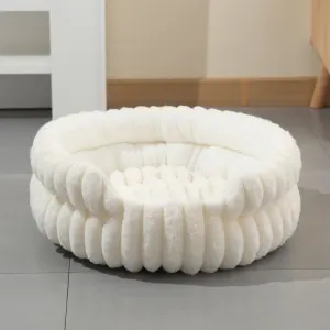 White Plush Round Pet Bed with Gap Entry & Removable Cushion S Size - Thickened Warm Anti Slip Cats and Dogs Donut Nest for All Seasons, Cozy and Soft Sleeping Bed for Home Use, XL Size 70*70*20CM