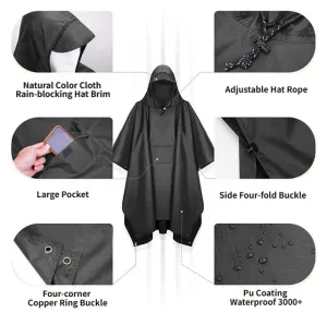 3-in-1 Blue Camping Rain Poncho / Outdoor Shelter Tarp / Ground Sheet (82.7 x 55 inch) with 2 Pairs Rain Shoe Covers – Large Backpack Coverage, Drawstring Hood and Carry Bag for Hiking Trekking Cycling Use