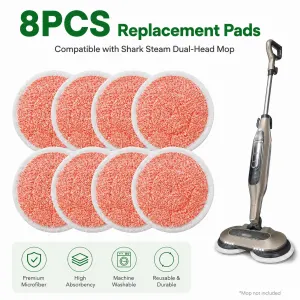 Style 1 Shark Steam Dual-Head Mop Replacement Pads 8 Pack - 7.5 Inch Reusable Round Microfiber Scrubbing Pads Compatible with Shark S7000, S7201, S8001, S8201, S7001, S7000AMZ, S7001TGT, S7005, S7020