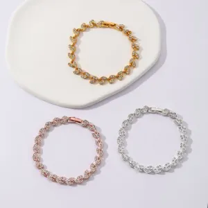 3 Pack Silver Gold and Rose Gold Women’s Crystal Leaf Bracelets with Gift Box – Elegant Rhinestone Alloy Link Bracelet, Minimalist Fashion Jewelry Gift for Women