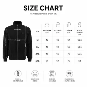5XL Size Winter USB Heated Windproof Soft Fleece Warm Jacket for Men and Women – 8 Zones Graphene & Carbon Fiber Fast Heating Coat with Front & Back Dual-Control Button and 3 Level Heating, Washable Design, Muti Pockets, Ribbed Cuff & Stand Collar