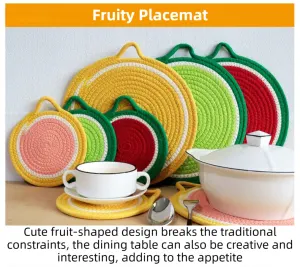 3-Piece Watermelon Inspired Kitchen Heat Resistant Set with 18cm & 30cm Round Cotton Rope Woven Trivets + 1 Pair Duckbill Oven Mitt – Foldable Table Protection Mats and Red Polka Dot Cooking Gloves, Perfect for Home Baking and Cooking Lover