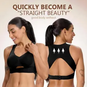 S Size Black Wireless Posture Support Sports Full Coverage Bra for Women – High Elastic Seamless Fitness Underwear with Adjustable Front Closure, Wide Straps and Back Compression Design, Comfortable & Breathable Everyday