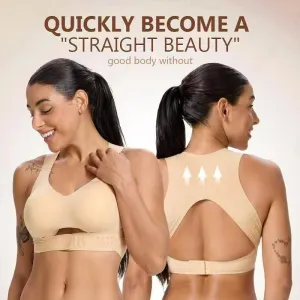 S Size Skin Tone Wireless Posture Support Sports Full Coverage Bra for Women – High Elastic Seamless Fitness Underwear with Adjustable Front Closure, Wide Straps and Back Compression Design, Comfortable & Breathable Everyday