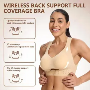 S Size Skin Tone Wireless Posture Support Sports Full Coverage Bra for Women – High Elastic Seamless Fitness Underwear with Adjustable Front Closure, Wide Straps and Back Compression Design, Comfortable & Breathable Everyday