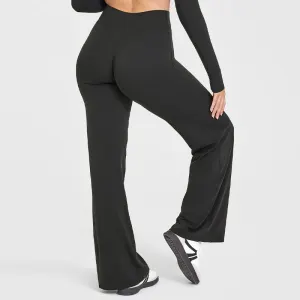 XL Size Black High Waisted Flare Yoga Pants for Women – M-Shaped Peach Hip Lifting Wide-Leg Workout Trousers with Soft & Skin Feel Four Way Stretch Fabric, Breathable & Quick Dry