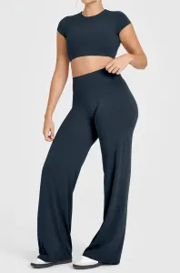 S Size Blueberry Color High Waisted Flare Yoga Pants for Women – M-Shaped Peach Hip Lifting Wide-Leg Workout Trousers with Soft & Skin Feel Four Way Stretch Fabric, Breathable & Quick Dry