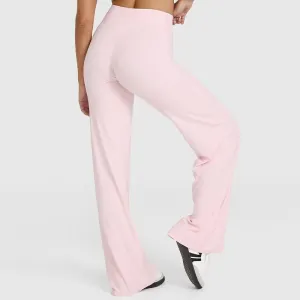 L Size Pink High Waisted Flare Yoga Pants for Women - M-Shaped Peach Hip Lifting Wide-Leg Workout Trousers with Soft & Skin Feel Four Way Stretch Fabric, Breathable & Quick Dry