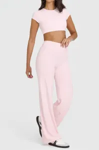 XL Size Pink High Waisted Flare Yoga Pants for Women – M-Shaped Peach Hip Lifting Wide-Leg Workout Trousers with Soft & Skin Feel Four Way Stretch Fabric, Breathable & Quick Dry
