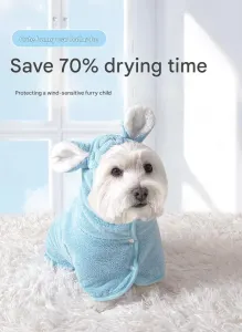 Pink S size Pet Drying Robe with Hood – Quick Dry Coral Fleece Towel for Dogs and Cats, Super Absorbent Bathrobe with Cute Rabbit Ears, Adjustable Fit for All Sizes, Easy to Wear and Machine Washable