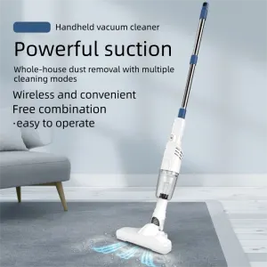 White Cordless Handheld Vacuum Cleaner with Extension Wand –  Wireless Home, Car and Pet Hair Vacuum, USB Rechargeable Lightweight Dust Mite Cleaner