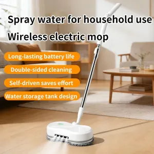 White Cordless Electric Spray Mop with LED Light Adjustable Handle Wireless Self-Propelled Floor Cleaner for Wooden flooring, tile flooring, concrete flooring