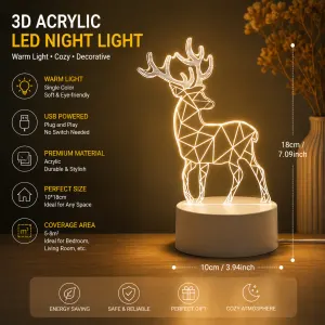 Reindeer style Creative Acrylic LED Night Light - Warm White Ambient Table Lamp, Decorative Desktop Mood Light, Cartoon and Creative Display Design, Compact Gift for Bedroom Living Room Office