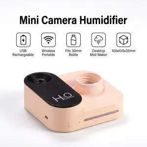 Mini Camera Humidifier, USB Rechargeable Portable Water Bottle Humidifier with LED Night Light, Wireless Desktop Mist Maker for Office, Bedroom, Travel & Car