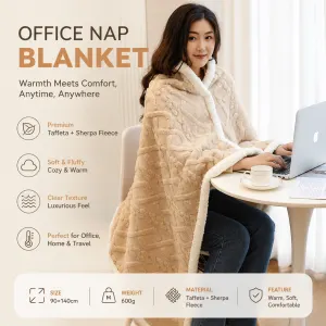 90×140cm Textured bar knit pattern Sherpa Fleece and Taffeta Throw Blanket – Soft Loungewear Shawl, Warm Office & Sofa Wrap for Winter Comfort – Khaki
