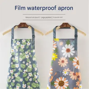 Home Closed Room Dust Cleaning Essentials Bundle – Green grass and small white flower pattern Waterproof Apron, White Long Handle Floor Scrubber Brush,Orange 3L Pressure Sprayer – Multi Purpose Household Kit for Kitchen, Bathroom and Garden Care