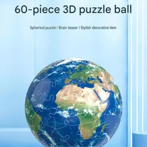 3D Globe Puzzle – 60 Piece Spherical Jigsaw , PVC Earth Model for Education and Home Decor