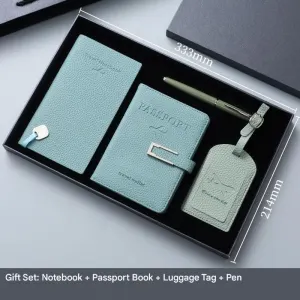 Travel Passport Holder and Notebook Gift Set with Luggage Tag & Metal Pen Business Travel Gift Box
