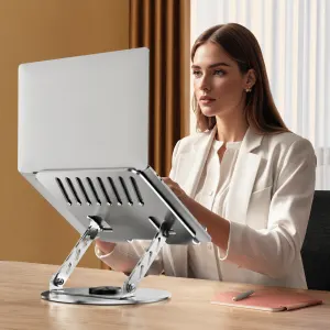360 Degree Rotatable Laptop Stand Adjustable Aluminium Ergonomic Notebook Holder Small Size 23.5×23.5cm Height Angle Adjustable Desktop Cooling Riser for Office Home Study Workspace