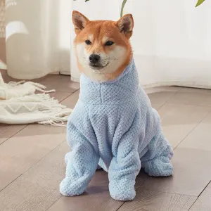 Pet Wearable Bathrobe Towel (Size S) – Quick-drying, absorbent full-body cover with hood and zipper, suitable for dog and cat grooming