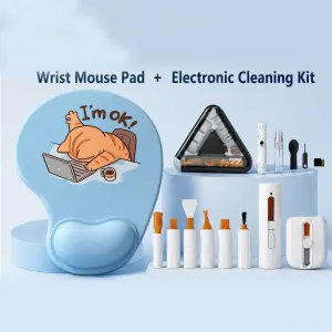 Wrist Support Mouse Pad and (Black) Desk Cleaning Kit Combo Set Ergonomic Gel Wrist Rest with Screen Keyboard Cleaning Tools for Office Home Gaming Desk Setup