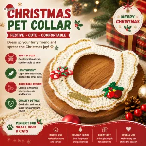 Christmas Pet Collar(Cane and pine cone) Knitted Festive Dog Cat Collar Red Green Adjustable Soft Lightweight Holiday Pet Accessories for Small Dogs and Cats Party Wear