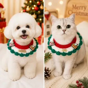 Christmas Pet Collar (Snowman, deer, old man) Knitted Festive Dog Cat Collar Red Green Adjustable Soft Lightweight Holiday Pet Accessories for Small Dogs and Cats Party Wear