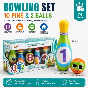 Large Bowling Set 10 Pins 2 Balls Indoor Outdoor Family Party Game Soft Bowling Toy Set Extra Large Size Sports Activity Set for Home Garden Recreation and Fun Entertainment